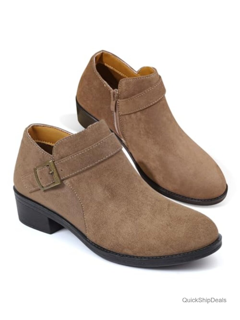 Suede Ankle Boots Buckle Strap Low Block Heel Western Casual All-Season